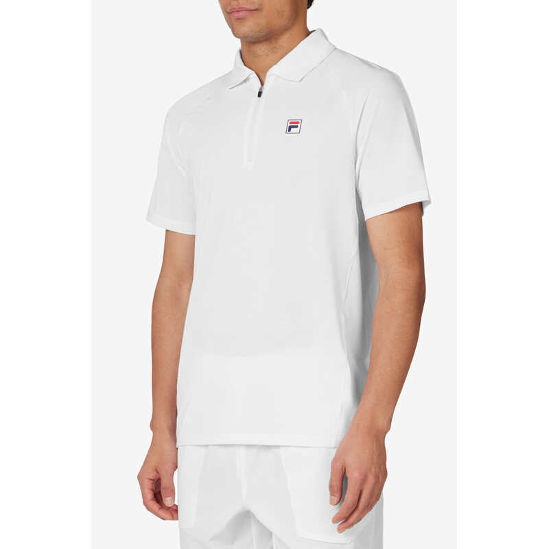 FILA White Line Zip Polo (M) (White)