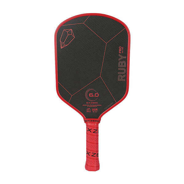 Six Zero Ruby Pro 14mm Pickleball Paddle (Black/Red)